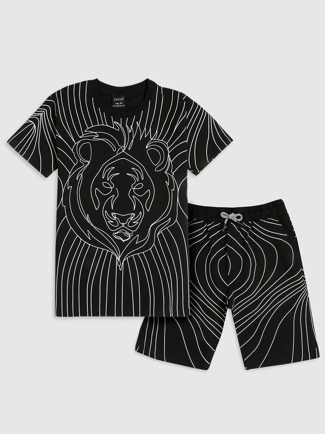 

CAVIO Boys Printed Pure Cotton T-shirt with Shorts, Black