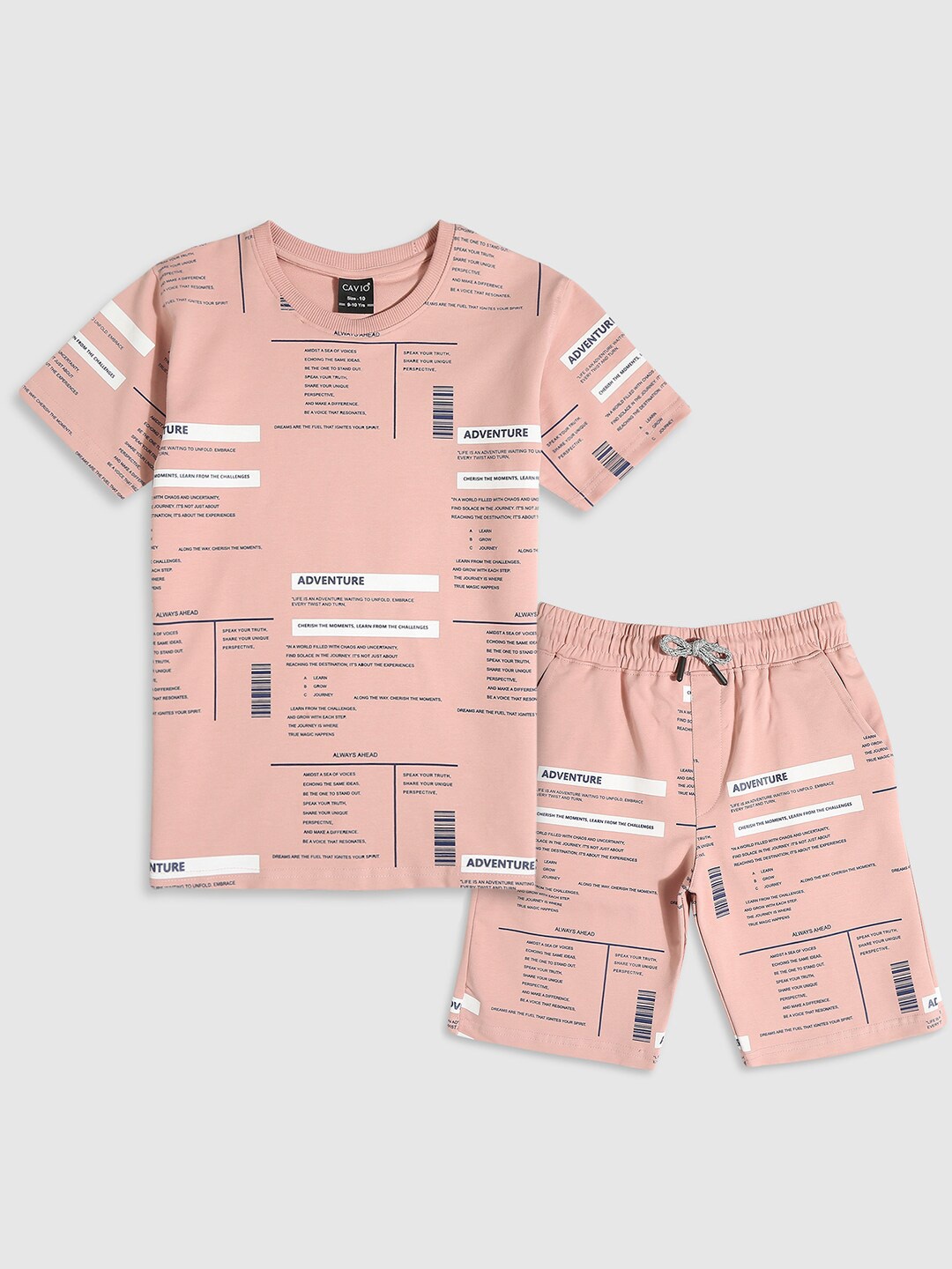

CAVIO Boys Printed Round Neck Short Sleeves Pure Cotton T-shirt with Shorts, Pink
