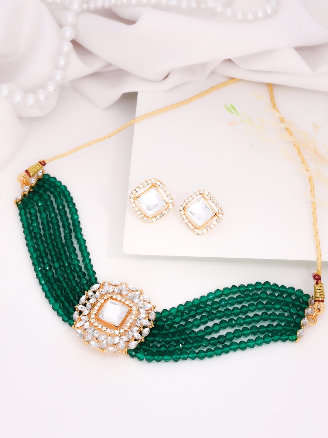 

Brado Jewellery Gold-Plated American Diamond Studded Choker Necklace and Earrings
