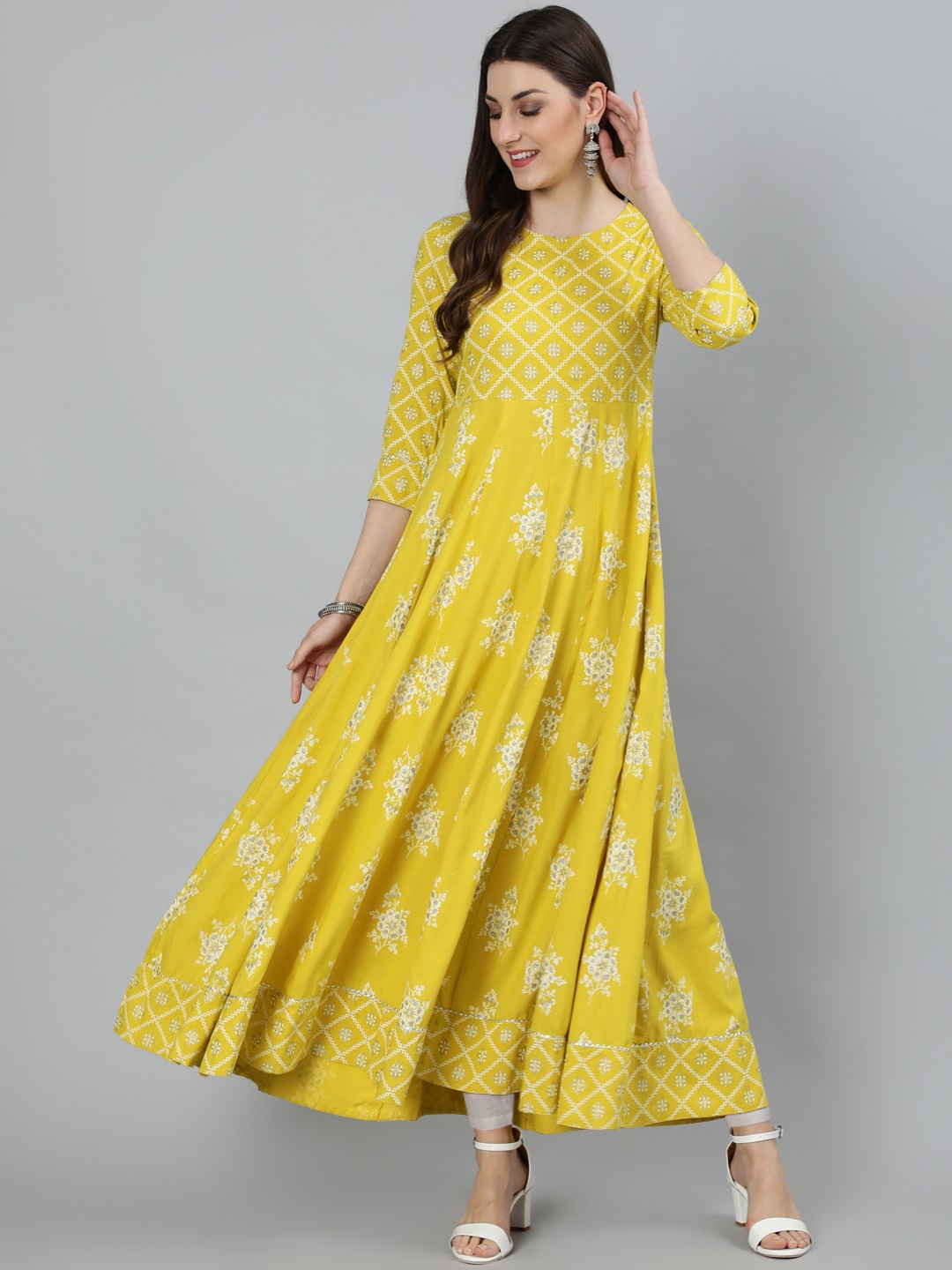 

GULMOHAR JAIPUR Ethnic Motifs Printed Round Neck Anarkali Kurta With Dupatta, Mustard