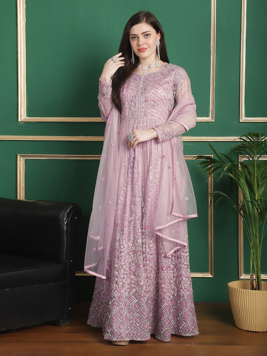 

Stylee LIFESTYLE Embroidered Semi-Stitched Dress Material, Pink