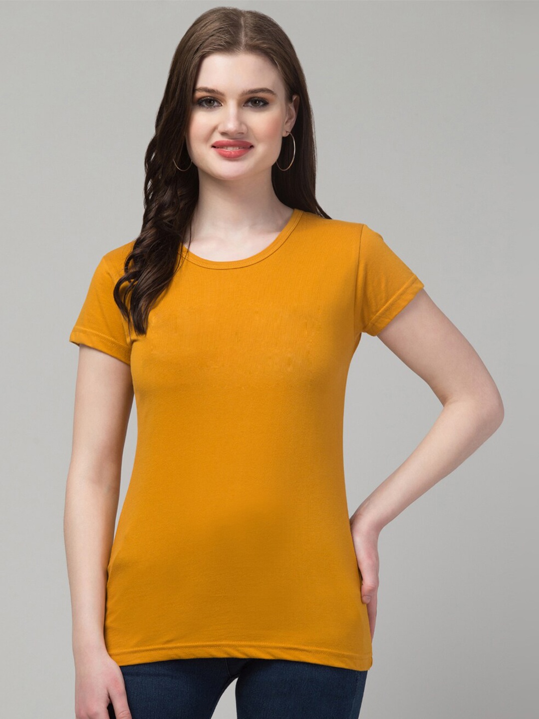 

Trend Level Round Neck Cotton T-shirt, Mustard