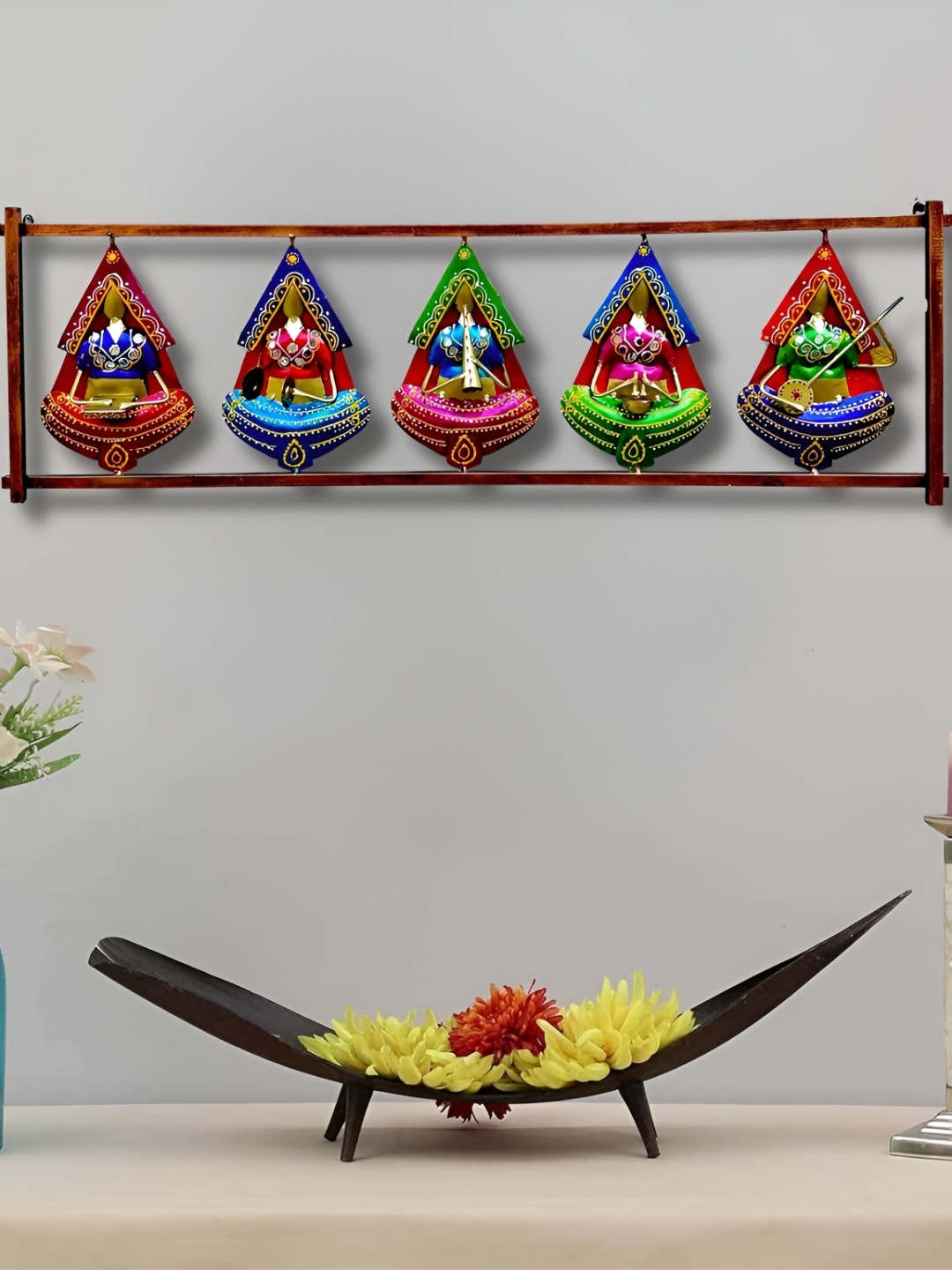 PRANJALS HOUSE Blue Metal Hangings Wall Decor, Gold