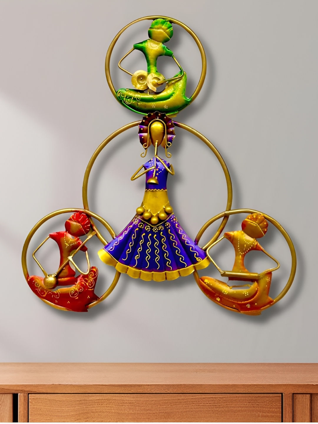 

PRANJALS HOUSE Yellow & Blue 4 Musicians Dolls Metal Wall Hangings, Gold