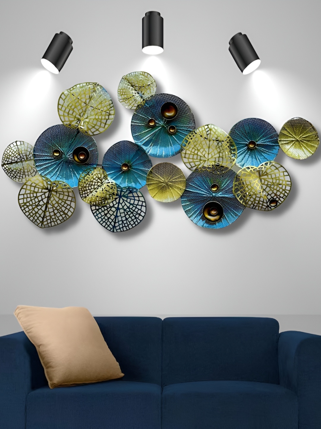 PRANJALS HOUSE Green Metal Retro Flower Wall Decor