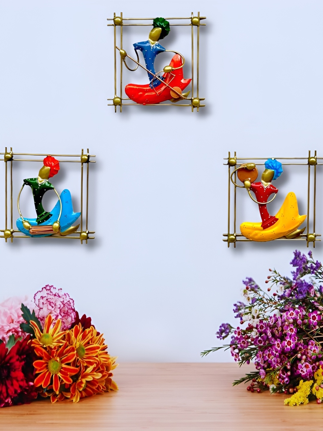 

PRANJALS HOUSE 3 Pieces Yellow & Red Metal Hangings Wall Decor, Gold