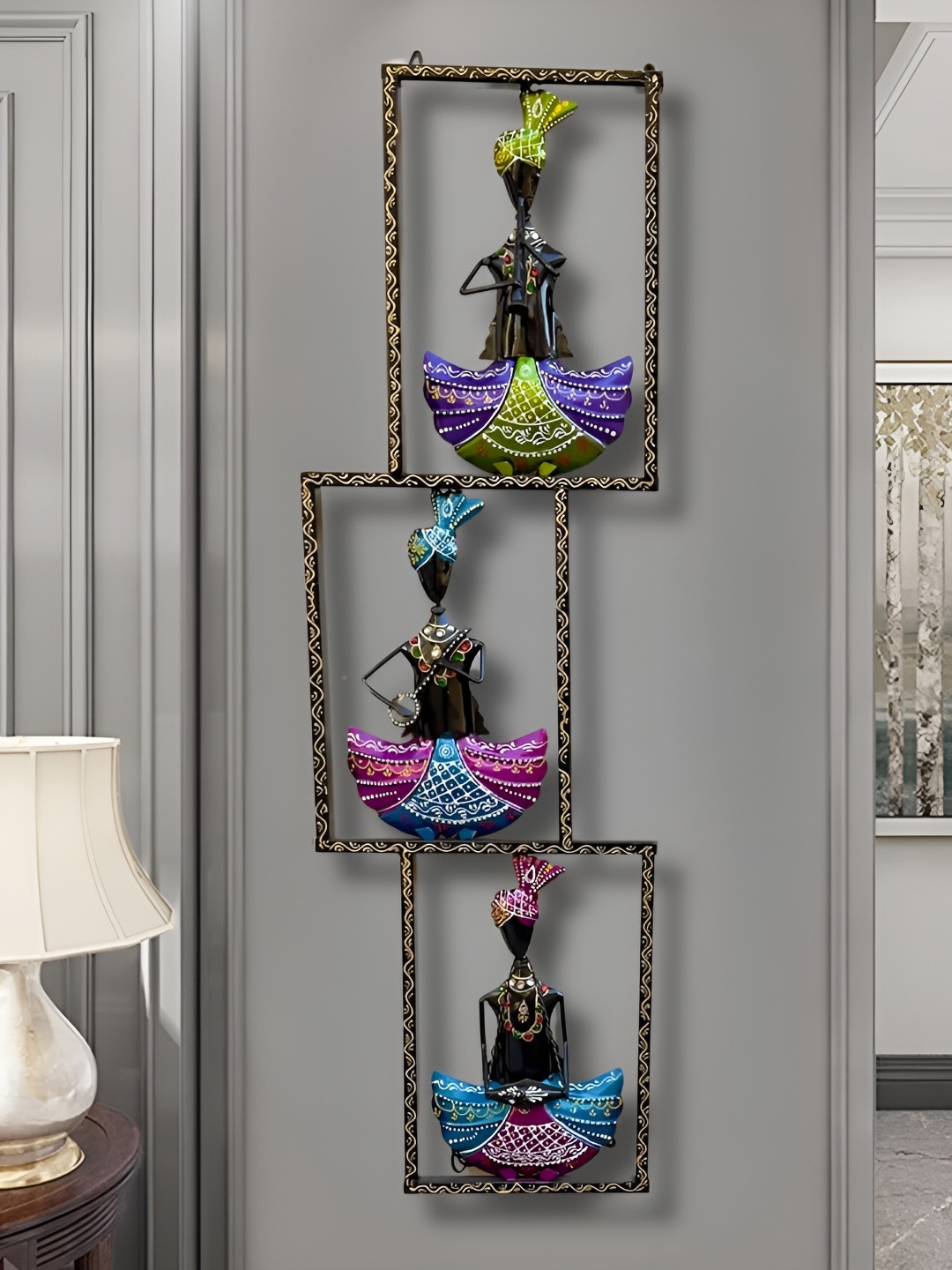 

PRANJALS HOUSE Black & Blue 3 Musicians Metal Hangings Wall Decor