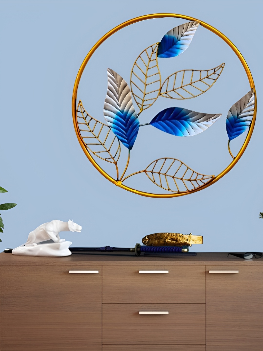 

PRANJALS HOUSE Blue Metal Hangings Wall Decor, Gold
