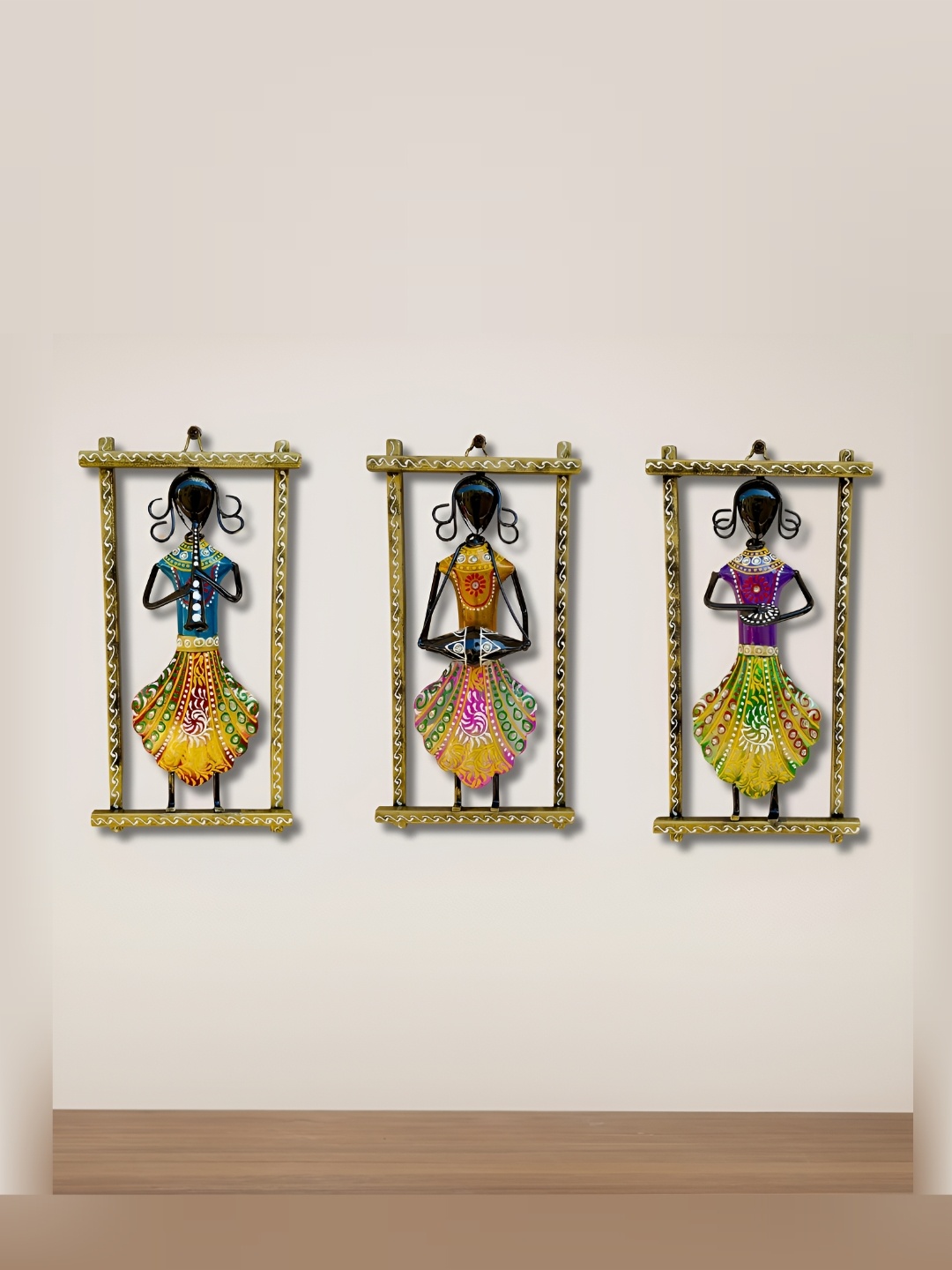 

PRANJALS HOUSE 3 Pieces Yellow Metal Hangings Wall Decor, Gold