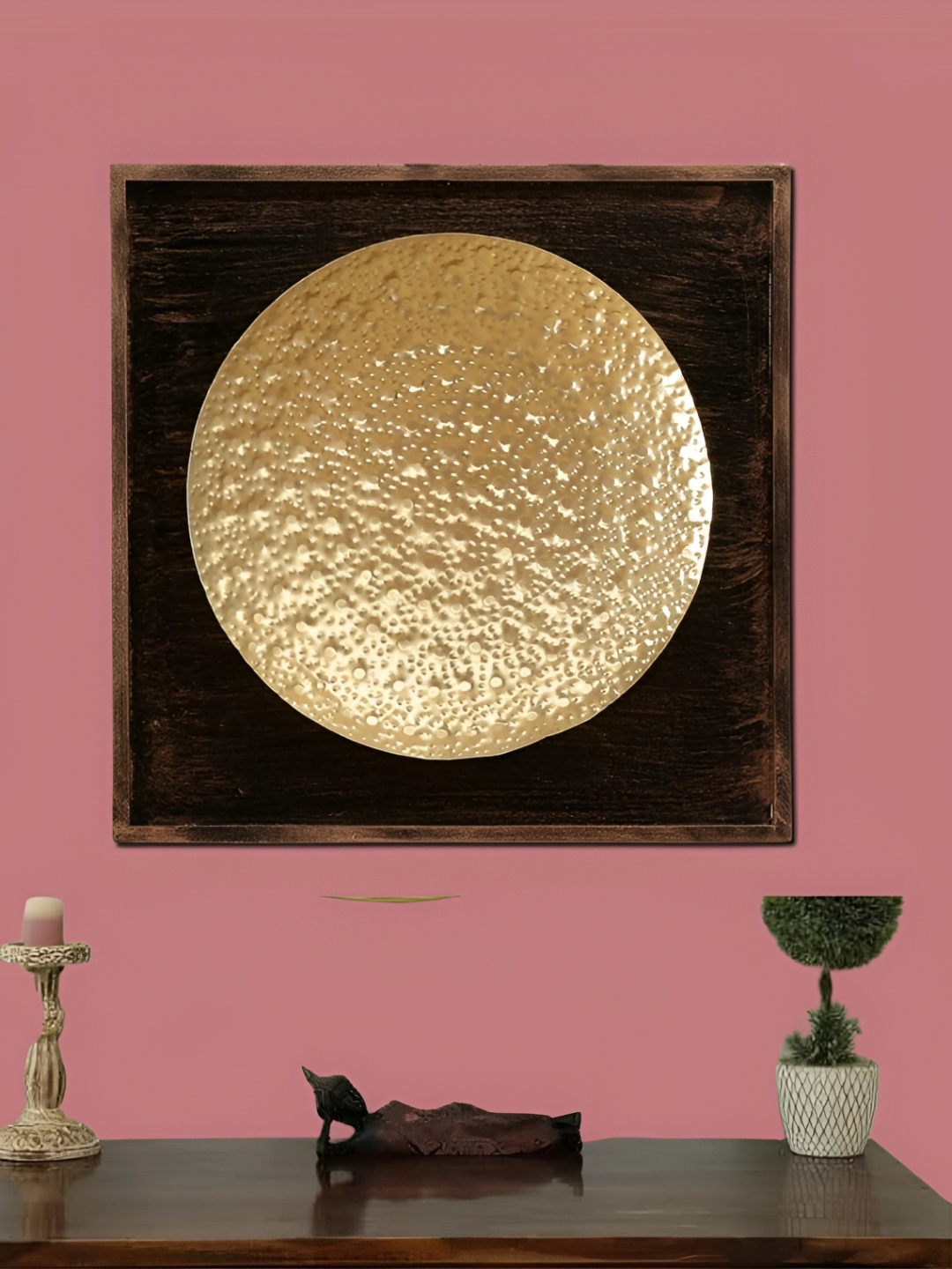 

PRANJALS HOUSE Yellow Hammered Metal Hangings Wall Decor, Gold