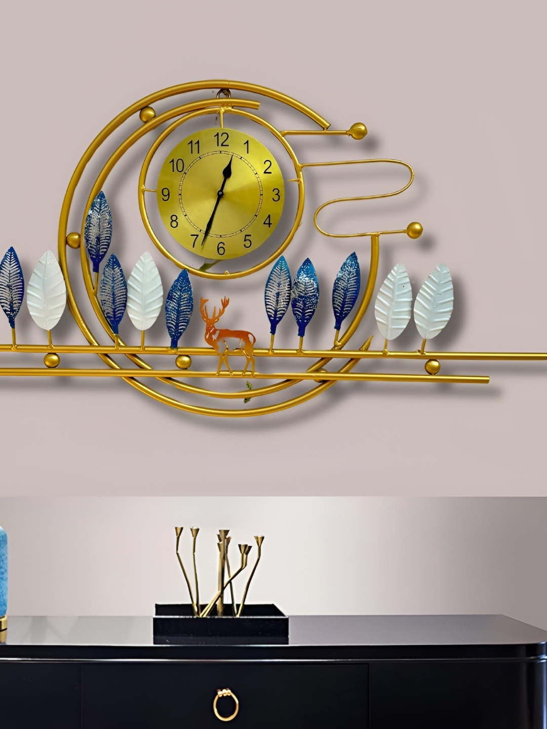 

PRANJALS HOUSE Yellow & Blue Analogue Clock Wall Decor