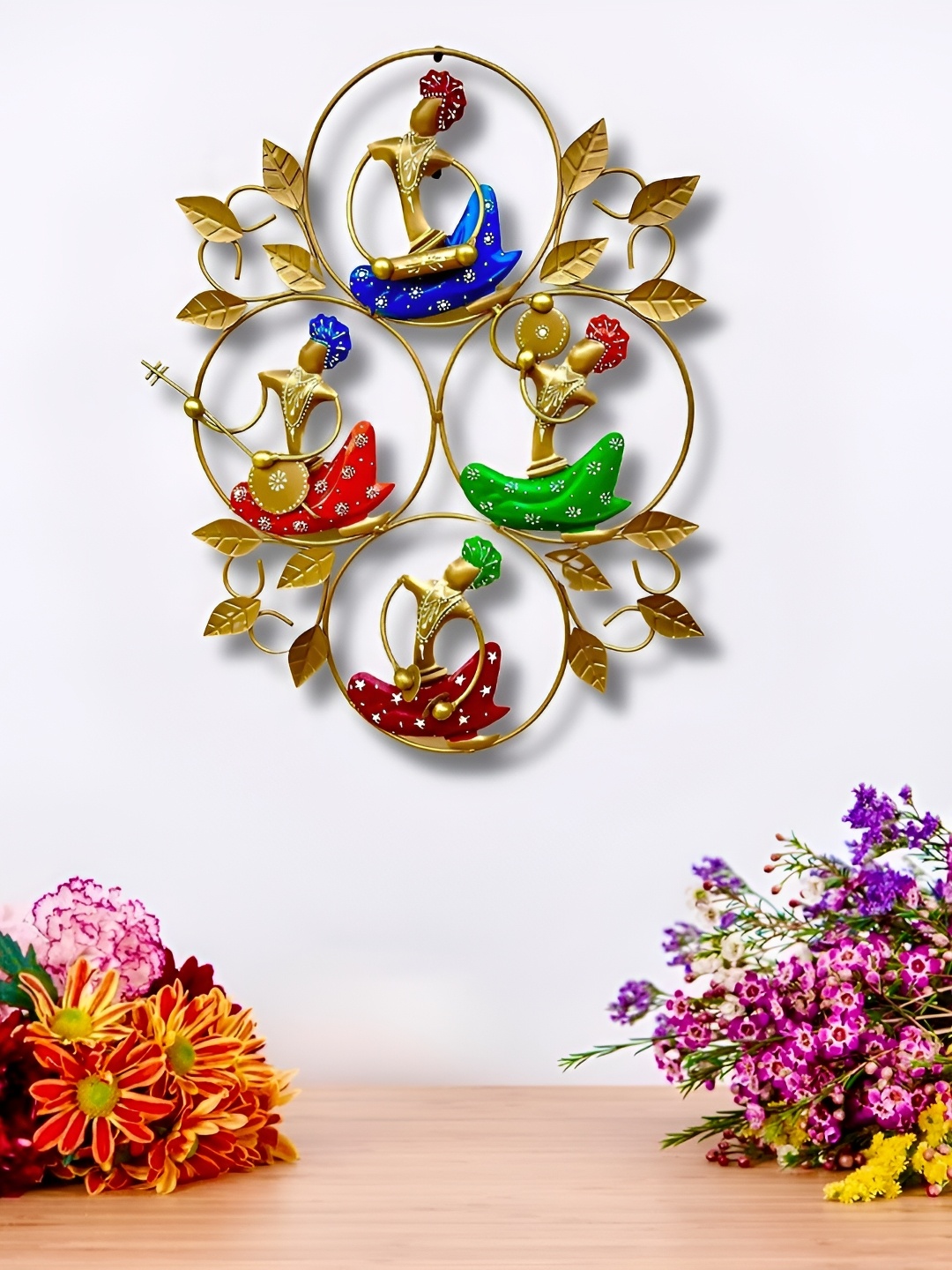 

PRANJALS HOUSE Yellow & Blue 4 Doll Leaf Hanging Wall Decor