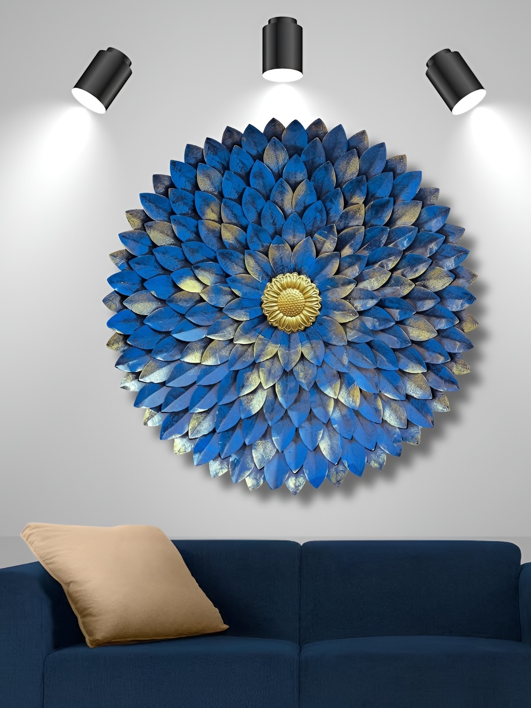 

PRANJALS HOUSE Blue & Yellow Flower Metal Wall Decor