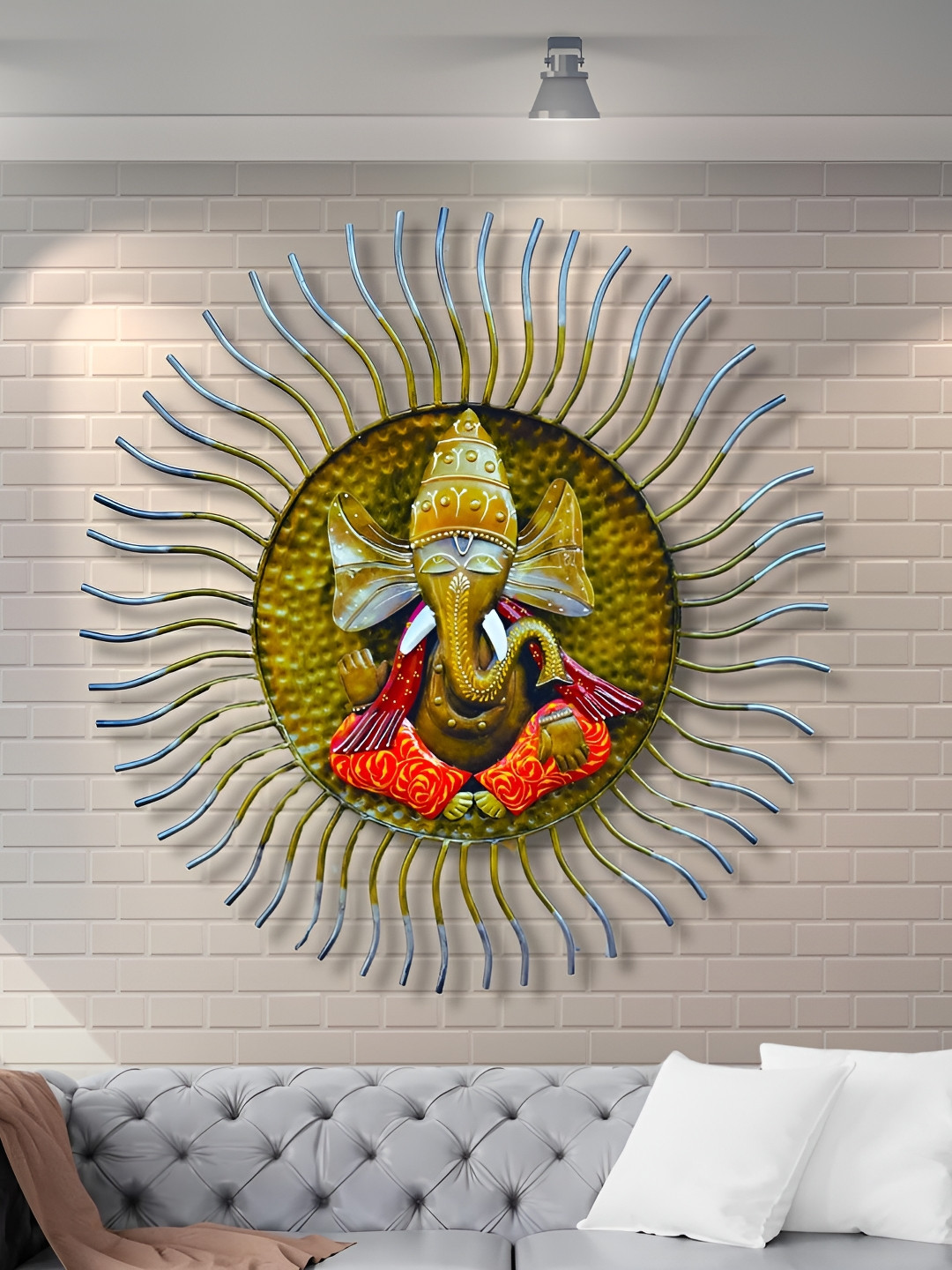 

PRANJALS HOUSE Orange & Red Lord Ganesha Metal Wall Decor, Gold