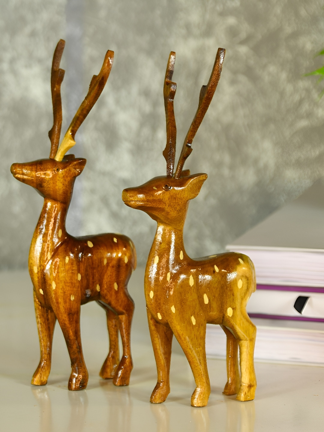 

SOWPEACE Brown Wooden Dotted Deer Small Showpiece