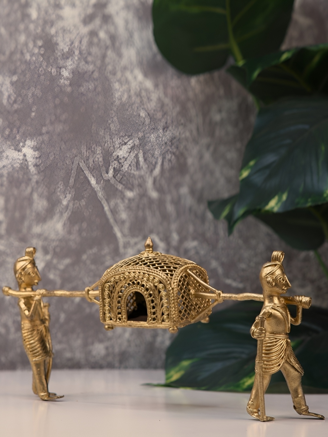 

SOWPEACE Gold Toned Textured Brass Dokra PALKI Figurine Showpiece