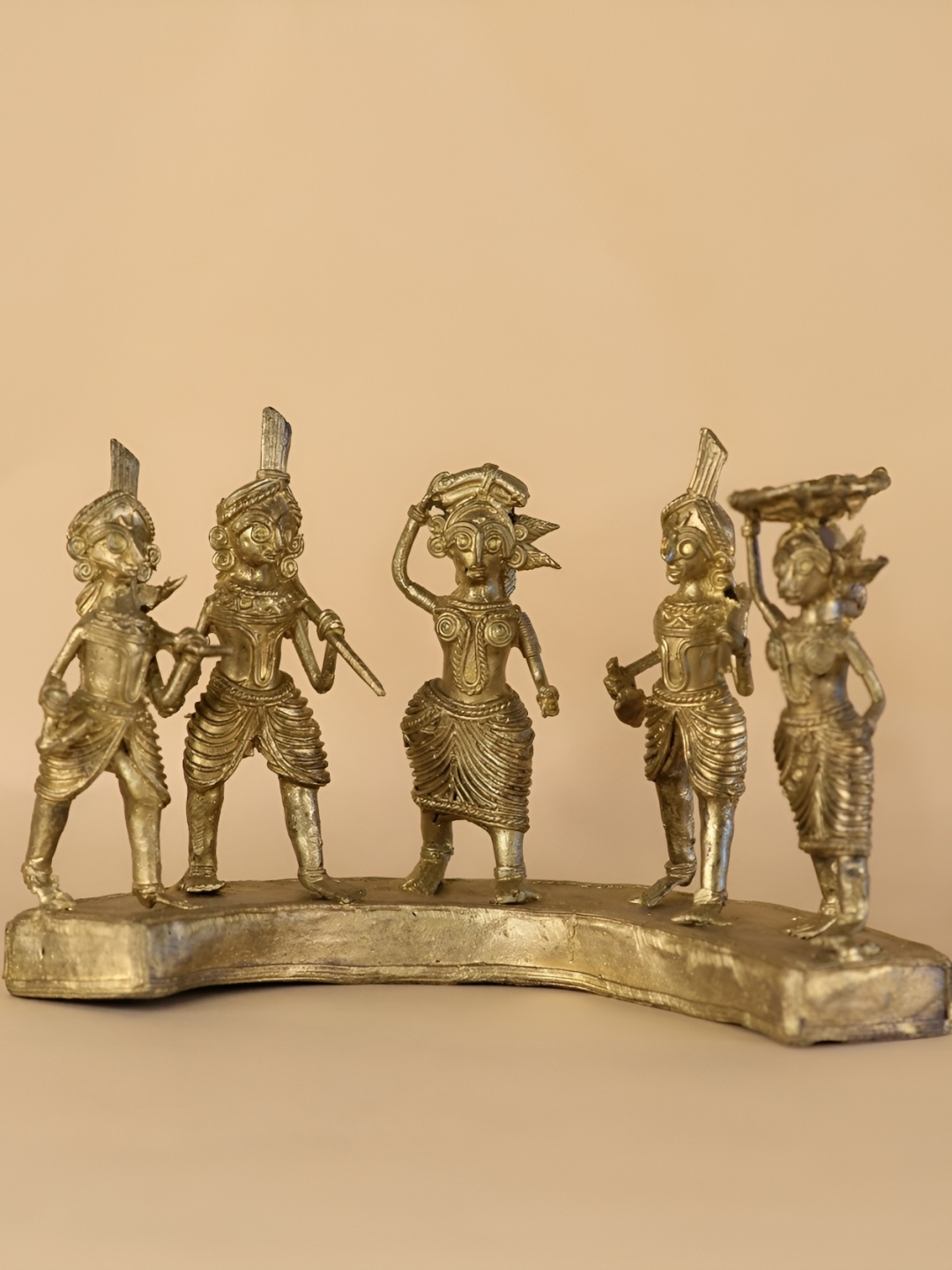

SOWPEACE Gold Toned Textured Brass Dhokra Set Of Farmers Figurine Showpiece