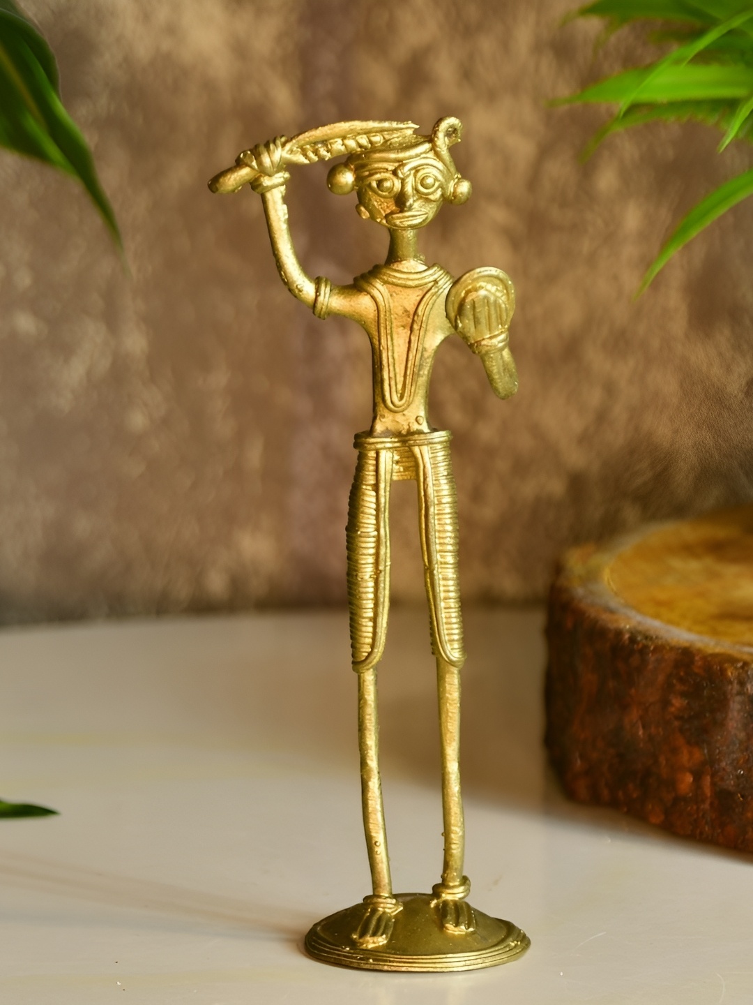 

SOWPEACE Gold Toned Dokra Farmer Brass Figurine Showpiece