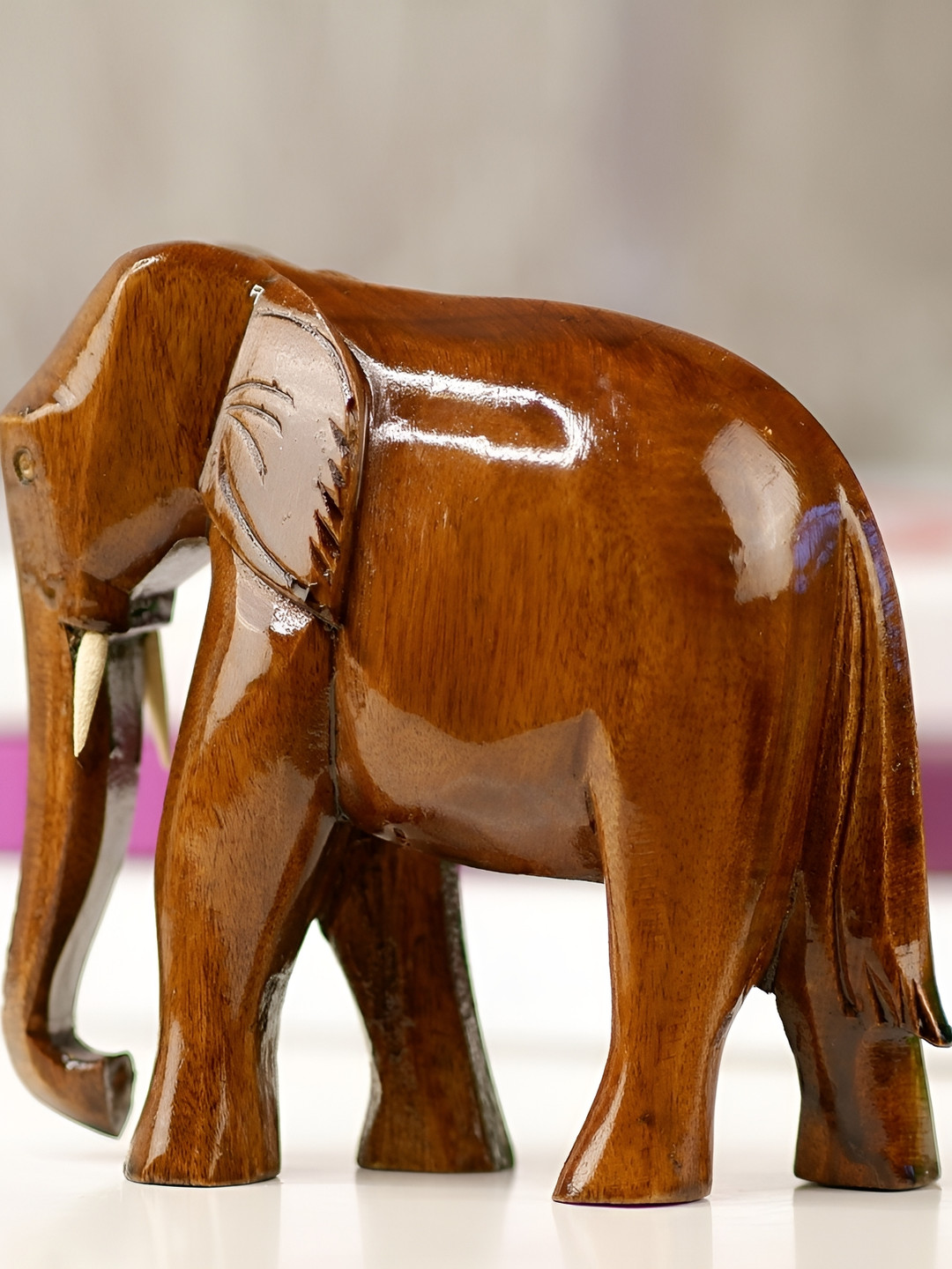 

SOWPEACE Brown Wooden Elephant Down Posture Showpieces