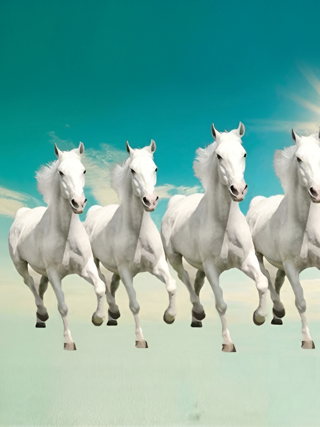 

Wallpics Green & White Running Horses Printed Paper Wall Poster