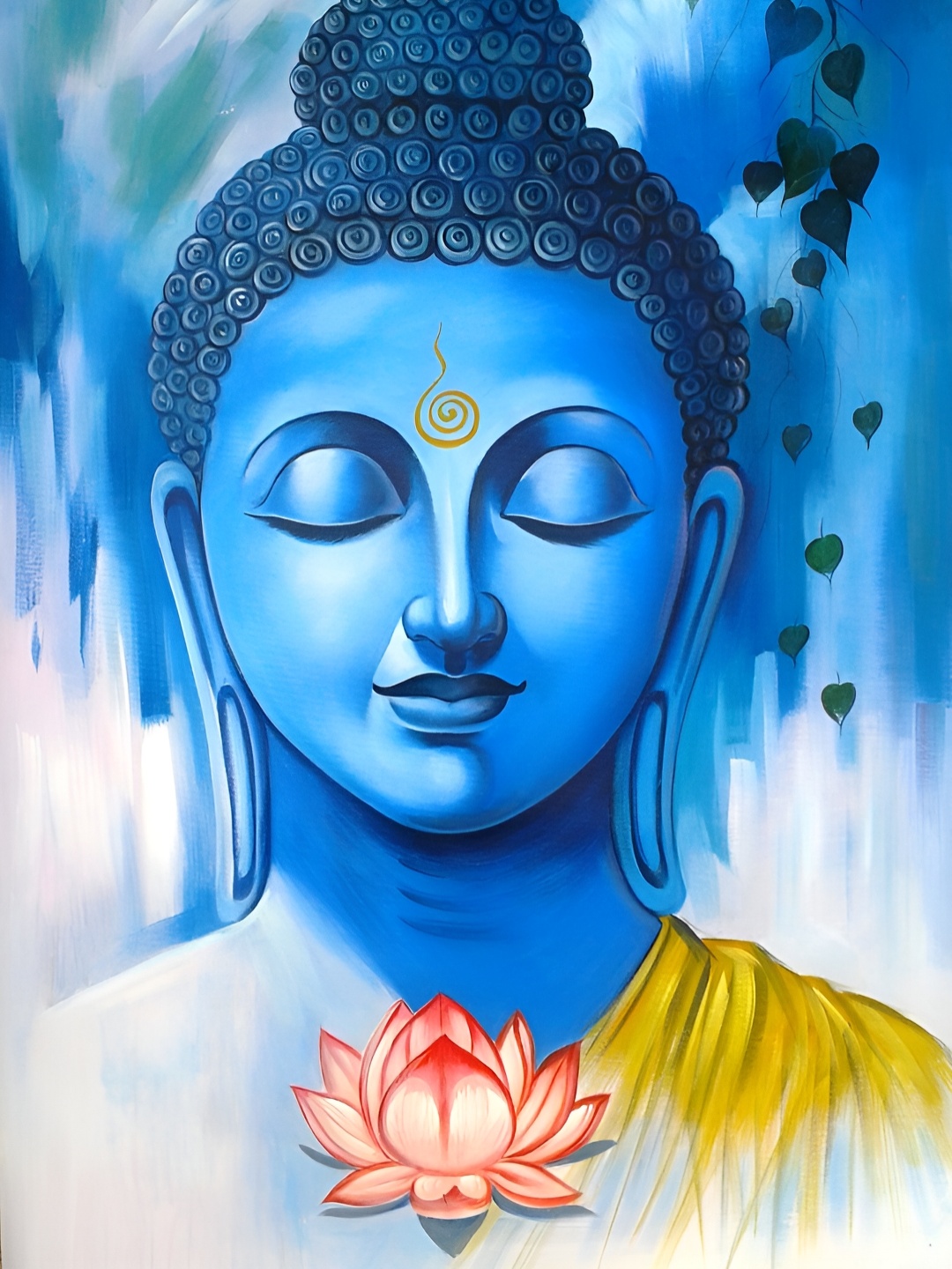 

Wallpics Blue & Yellow Buddha Printed Religious Wall Poster