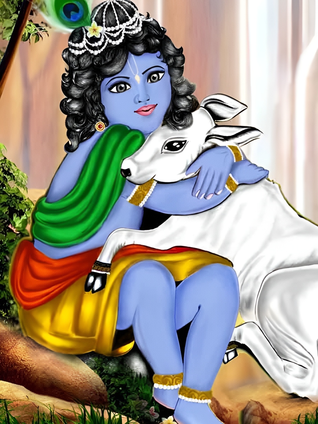 

Wallpics Blue & White Krishna Printed Religious Waterproof Wall Poster
