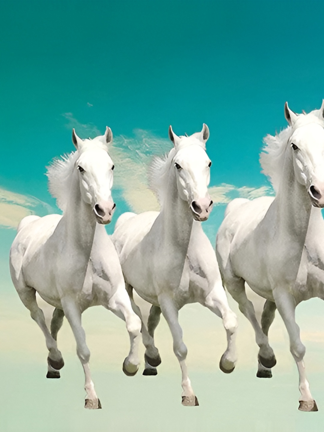 

Wallpics White & Green Running Horses Printed Waterproof Wall Poster