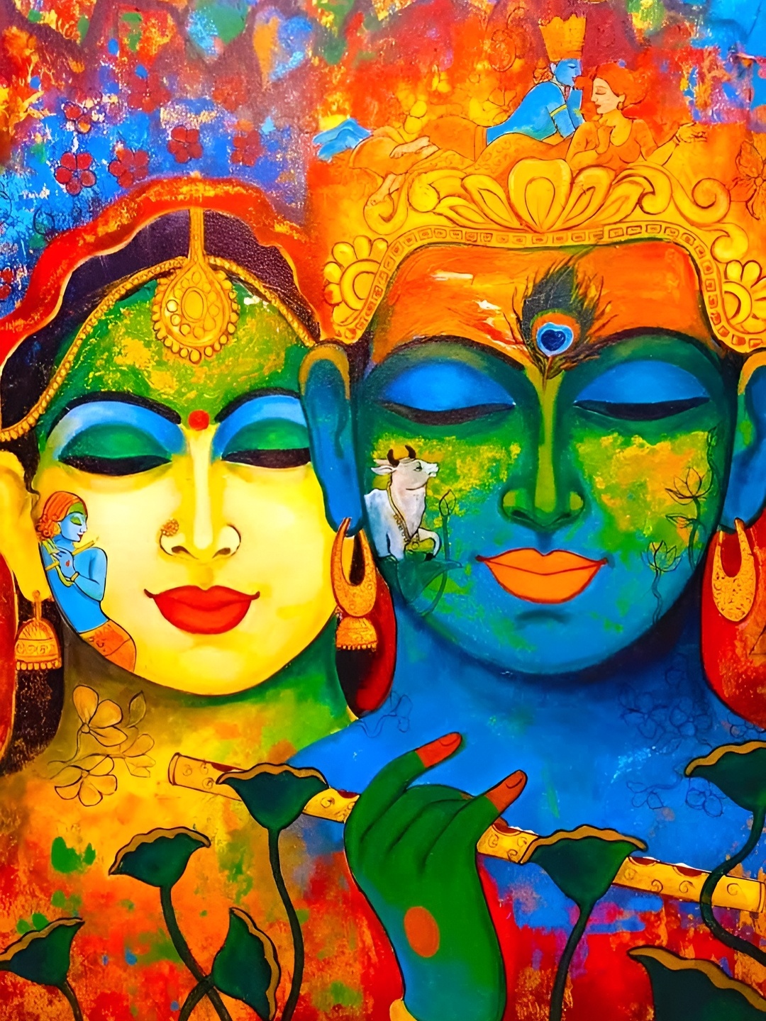 

Wallpics Blue & Red Religious Paper Painting Wall Art