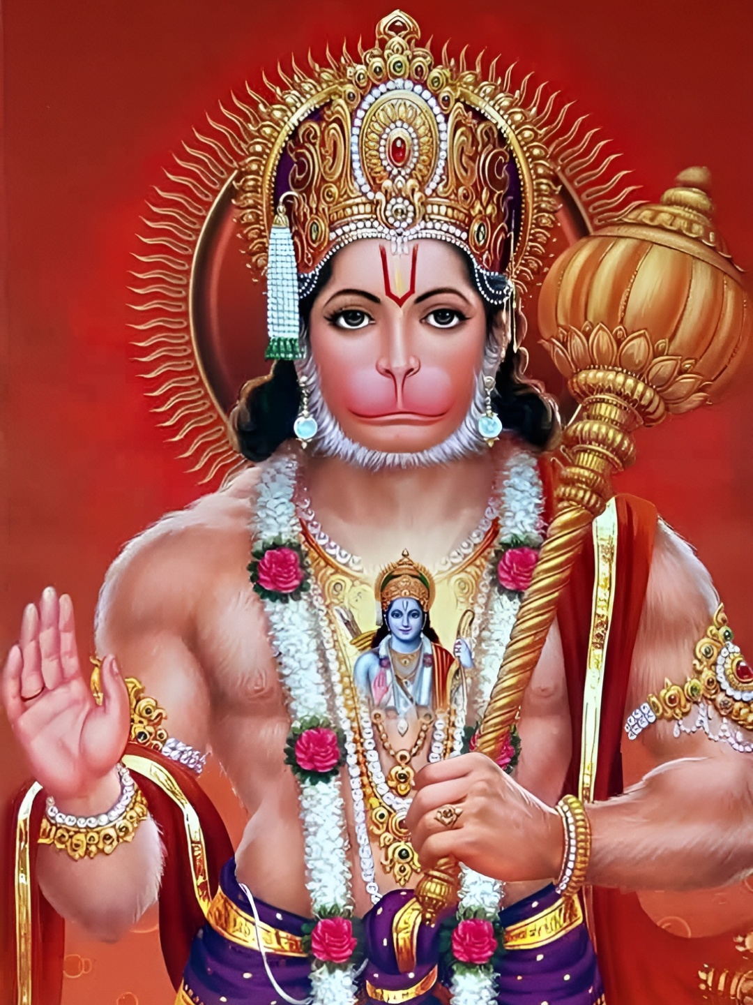 

Wallpics Peach & Gold Toned Lord Hanuman Ji Painting Wall Poster