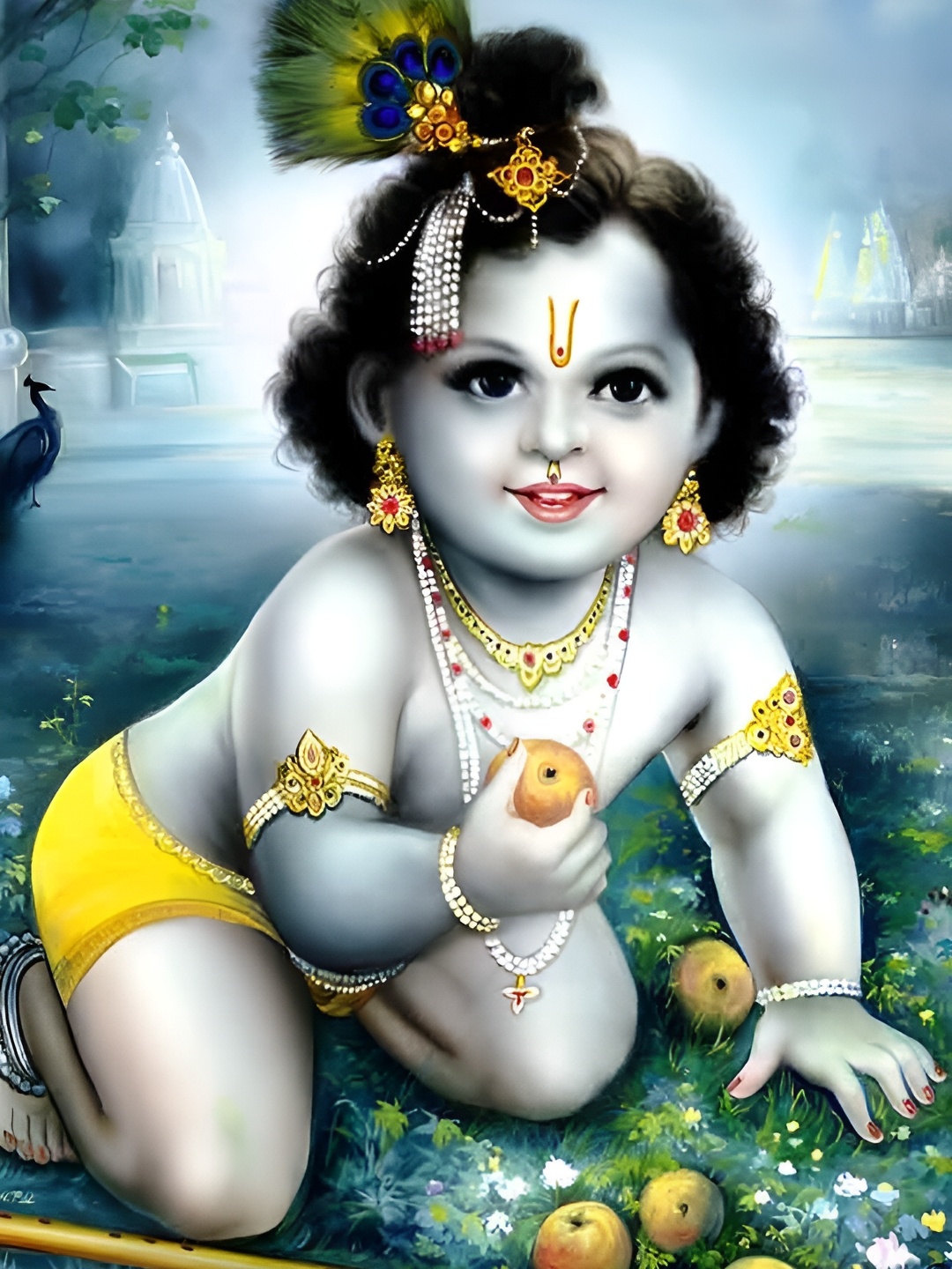 

Wallpics Green & Grey Lord Krishna Paintings Wall Poster