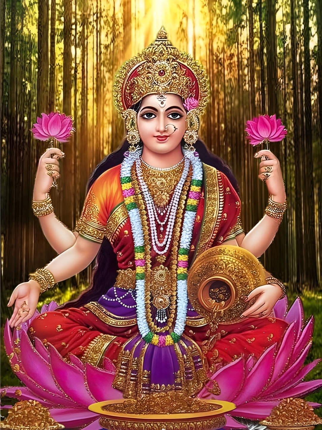 

Wallpics Red & Yellow Goddess Lakshmi Religious Waterproof Wall Poster