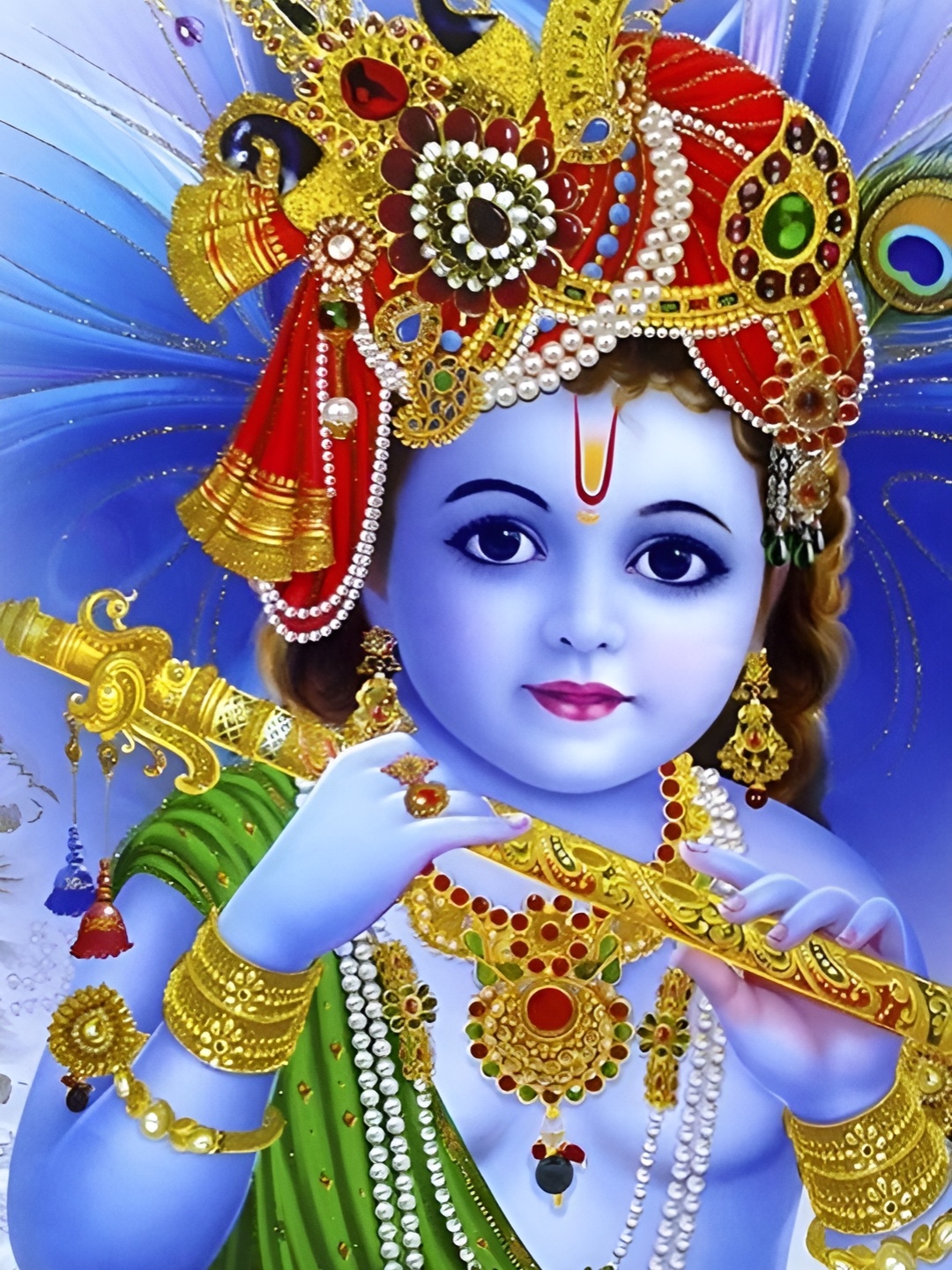 

Wallpics Blue & Red Lord Krishna Religious Painting Wall Poster