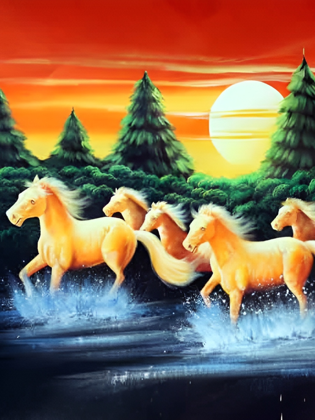 

Wallpics Orange & Green Horse Printed Wall Poster