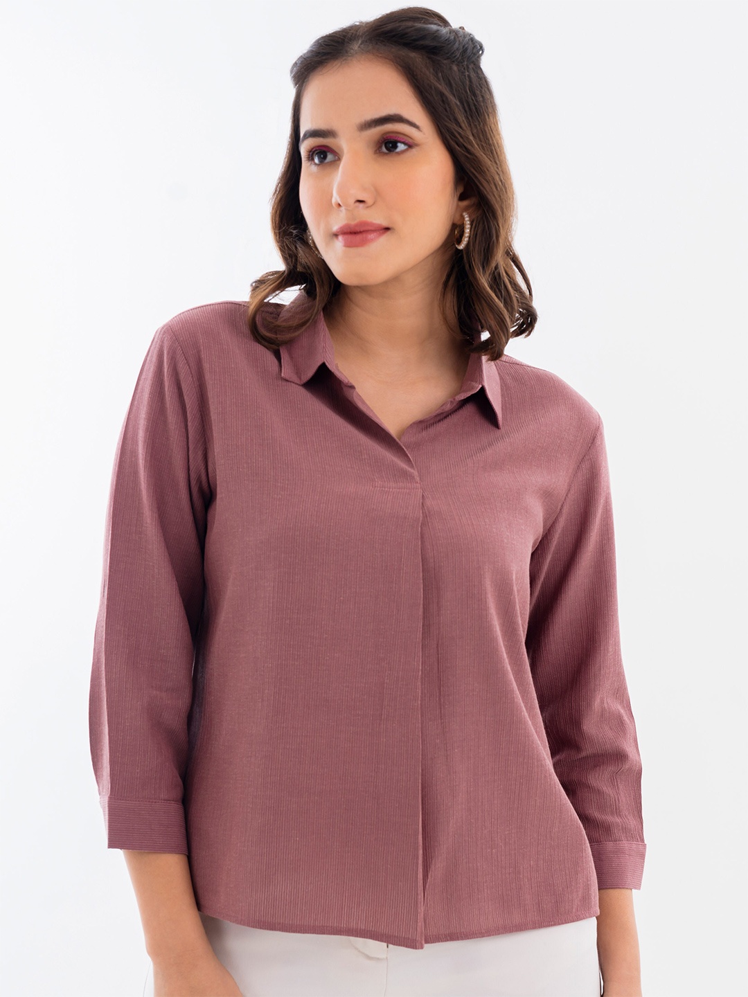 

Halff Grey Classic Spread Collar Casual Shirt, Mauve