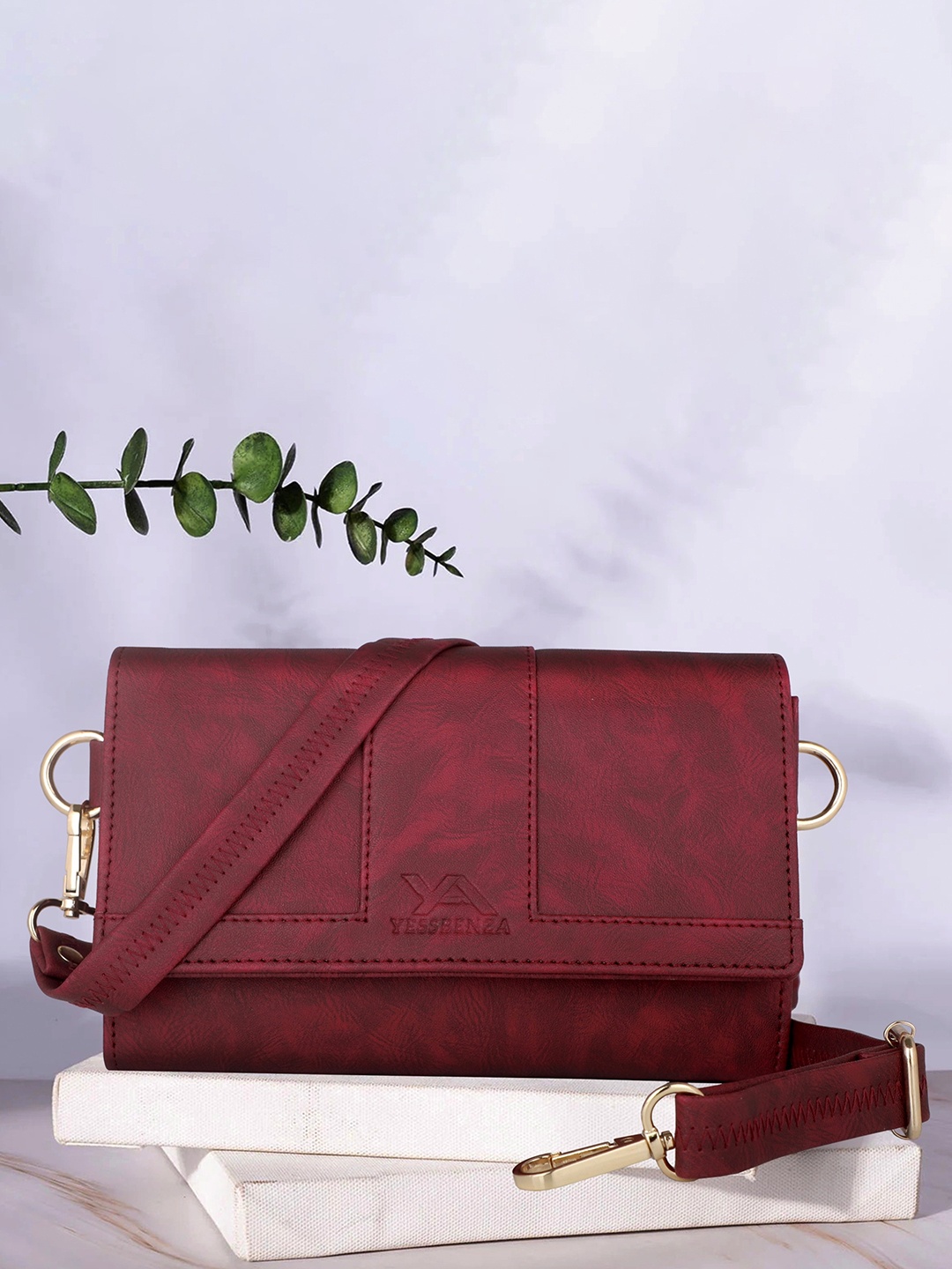 YESSBENZA Textured Structured Sling Bag, Maroon