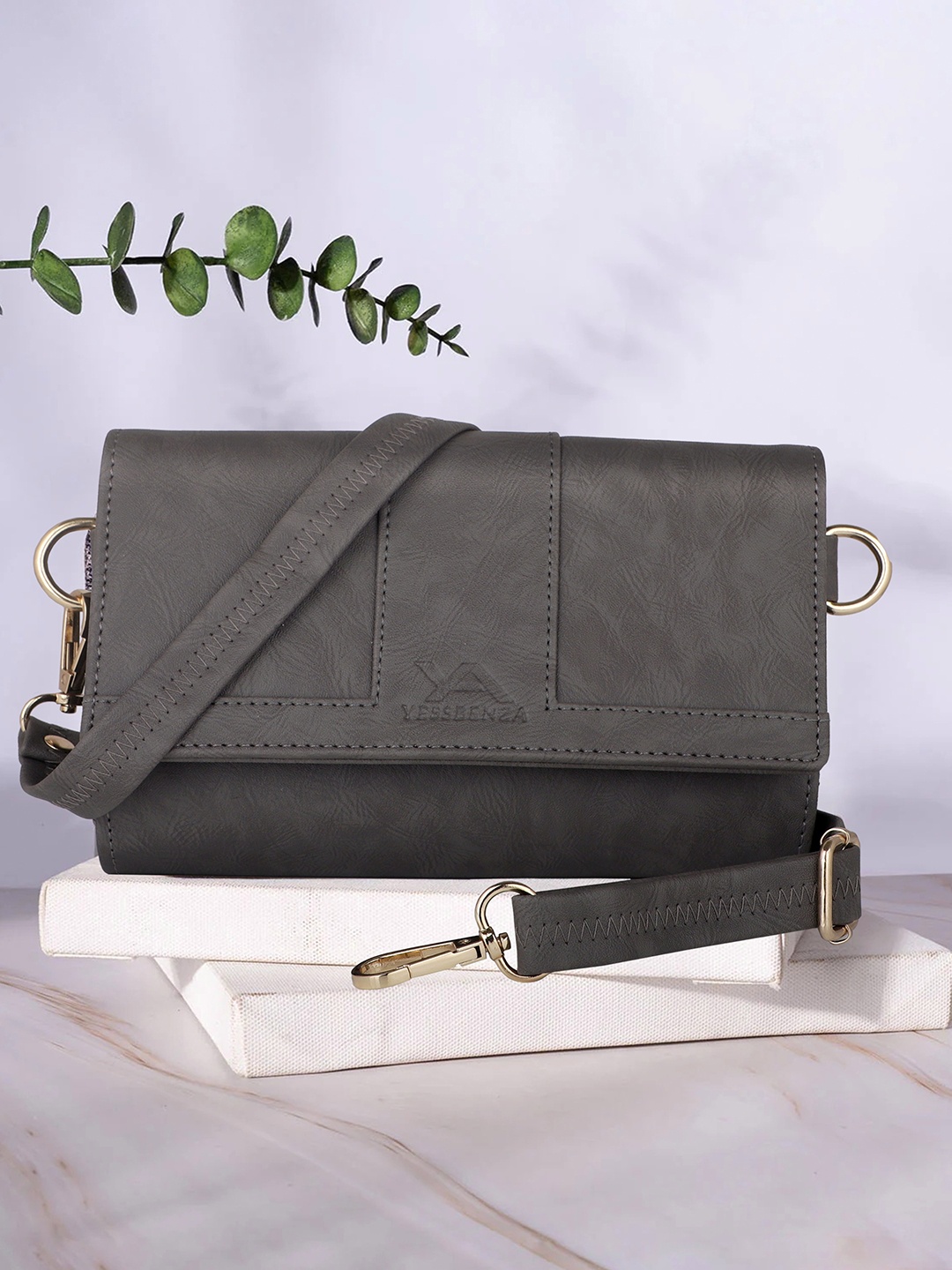 YESSBENZA Textured Structured Sling Bag, Grey