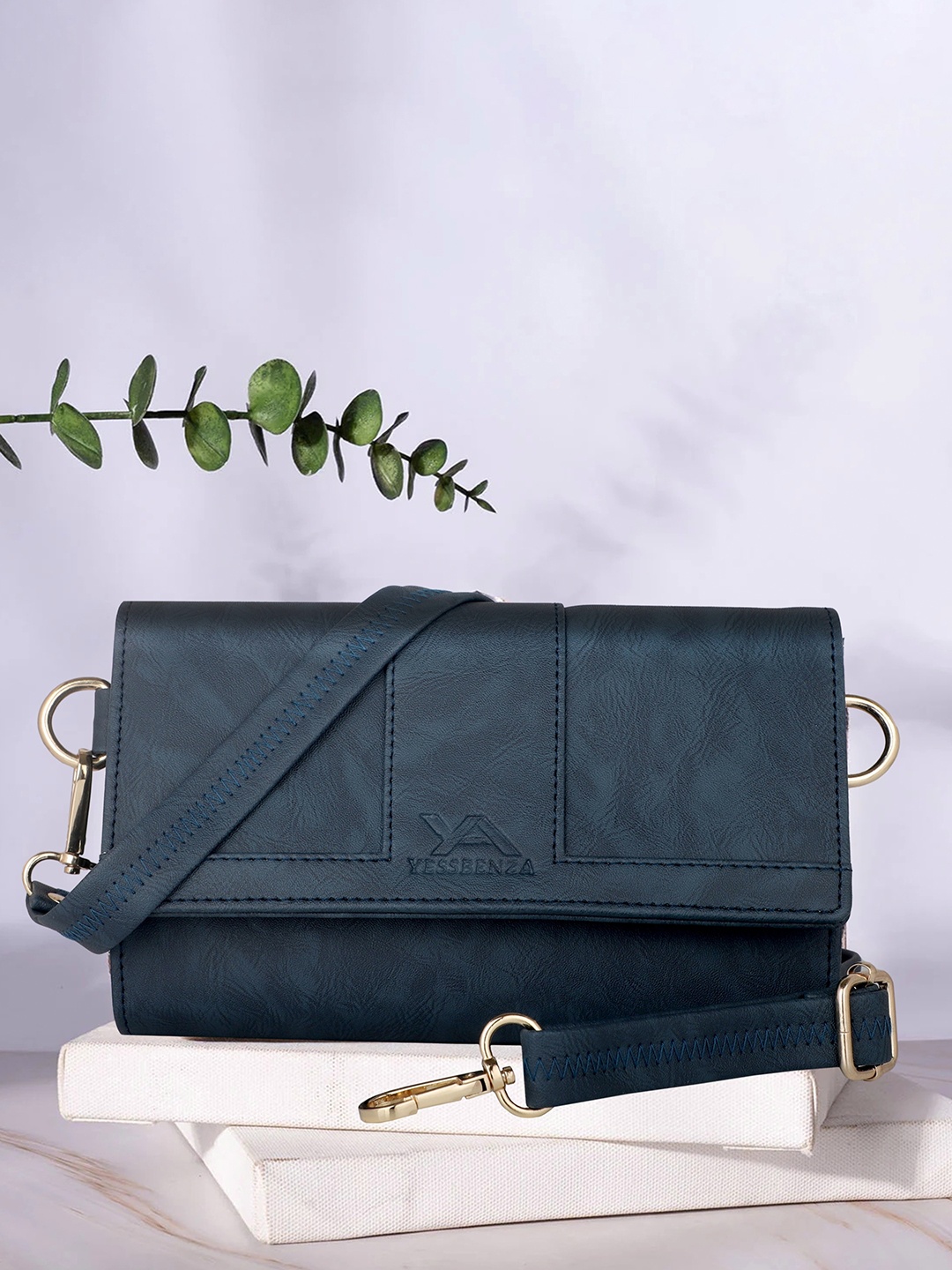 

YESSBENZA Textured Structured Sling Bag, Navy blue