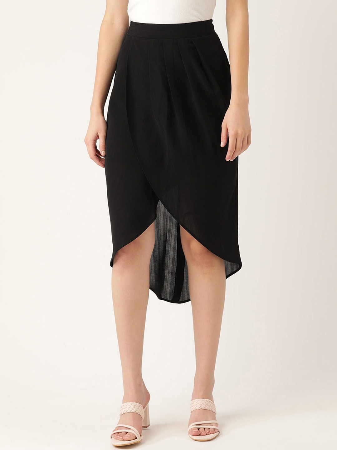 

Roving Mode Mid Rise Wrap Gathered or Pleated Midi Skirt, Black