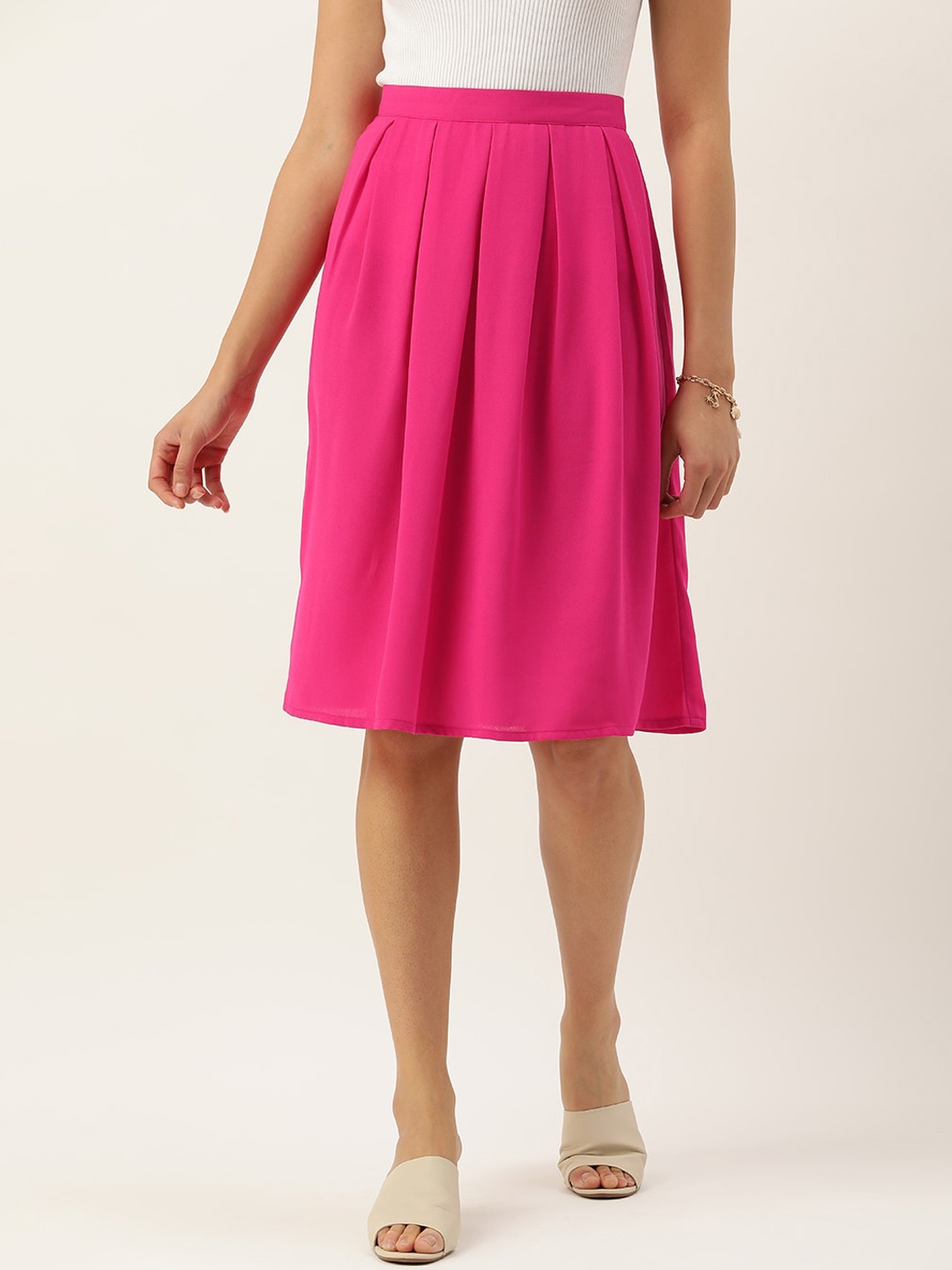 

ROVING MODE Box Pleated Midi Skirt, Pink