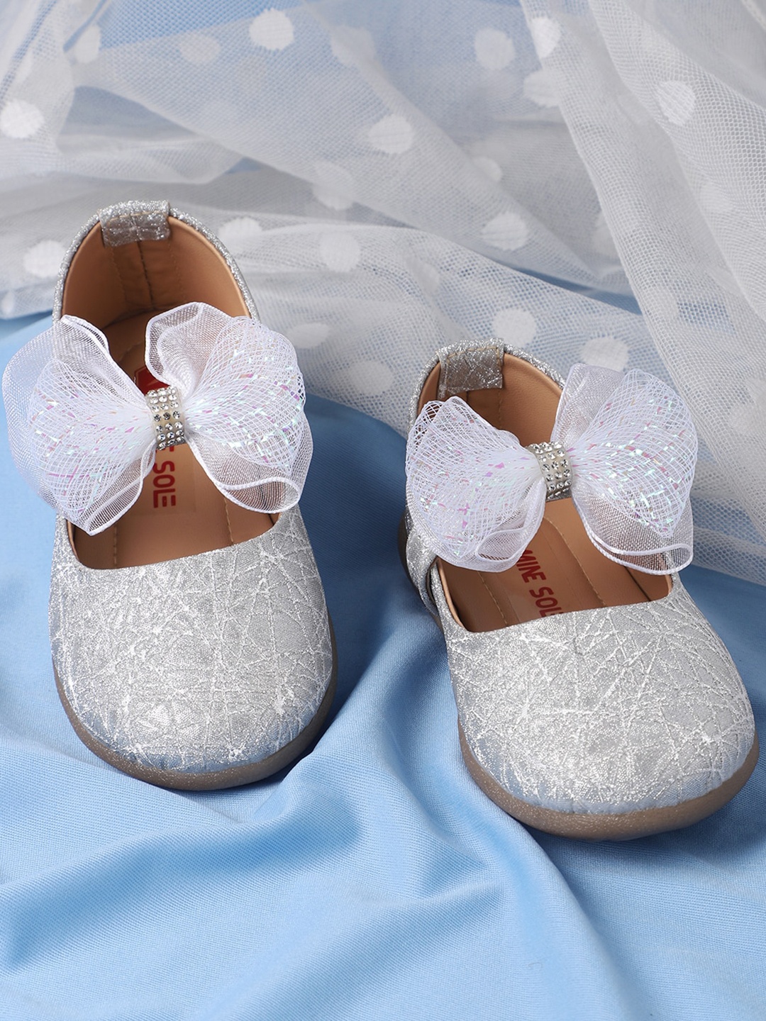 

Minesole Girls Embellished Bow Detailed Ballerinas, Silver