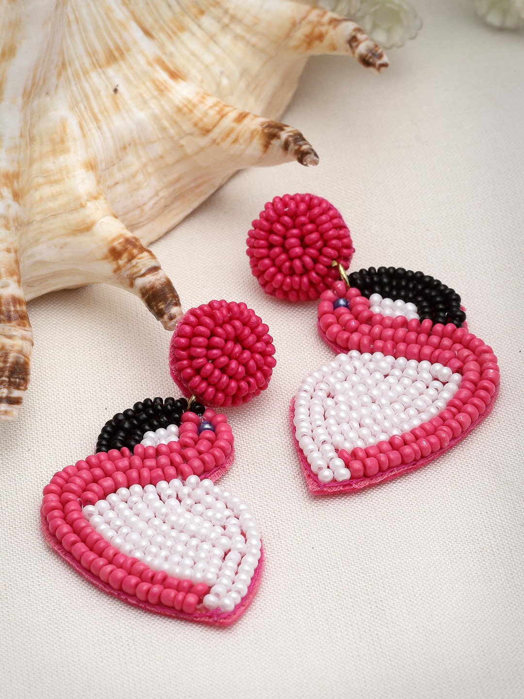 

Moedbuille Artificial Beads-Beaded Peacock Shaped Drop Earrings, Pink