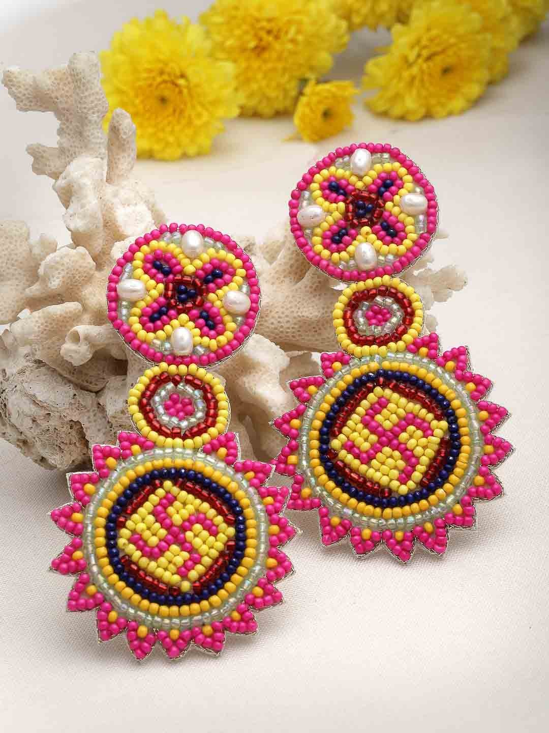 

Moedbuille Artificial Beads-Beaded Drop Earrings, Pink