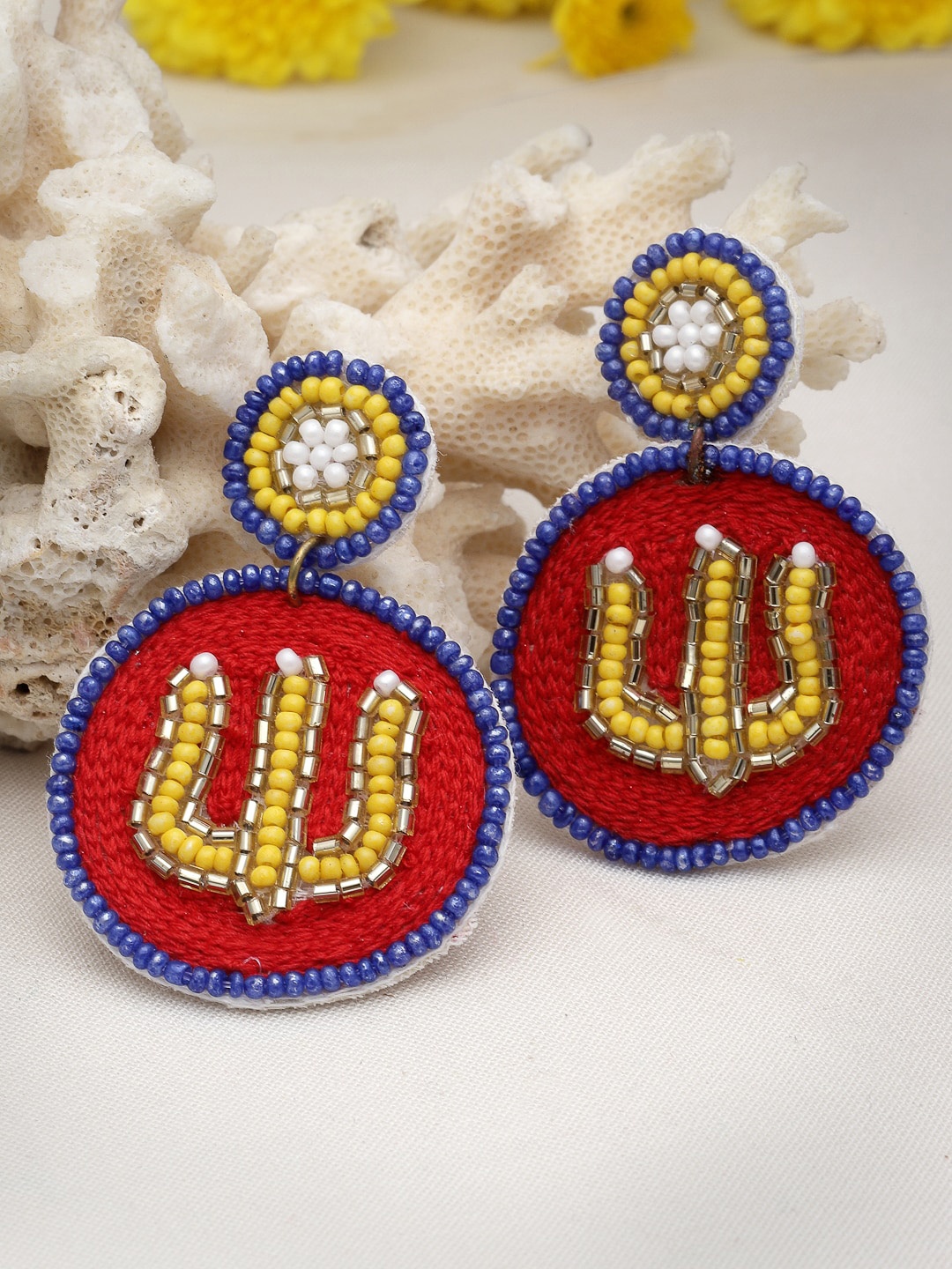 

Moedbuille Artificial Beads-Beaded Drop Earrings, Red