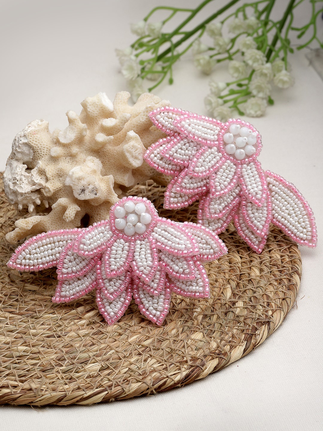

Moedbuille Floral Beads Studded Drop Earrings, Pink