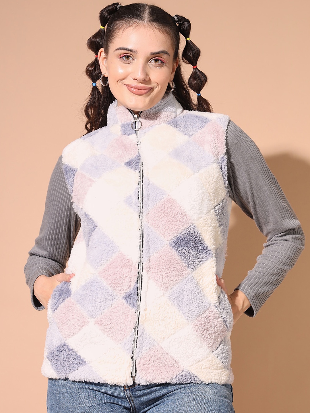 

BAESD Checked Lightweight Bomber Jacket, Pink