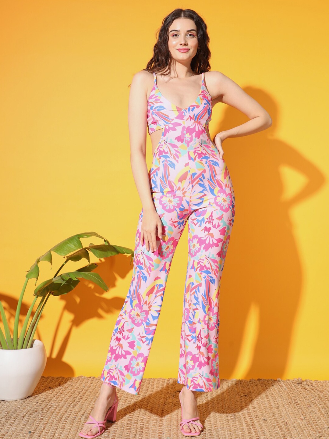 

BAESD Printed Shoulder Straps Basic Jumpsuit, Pink