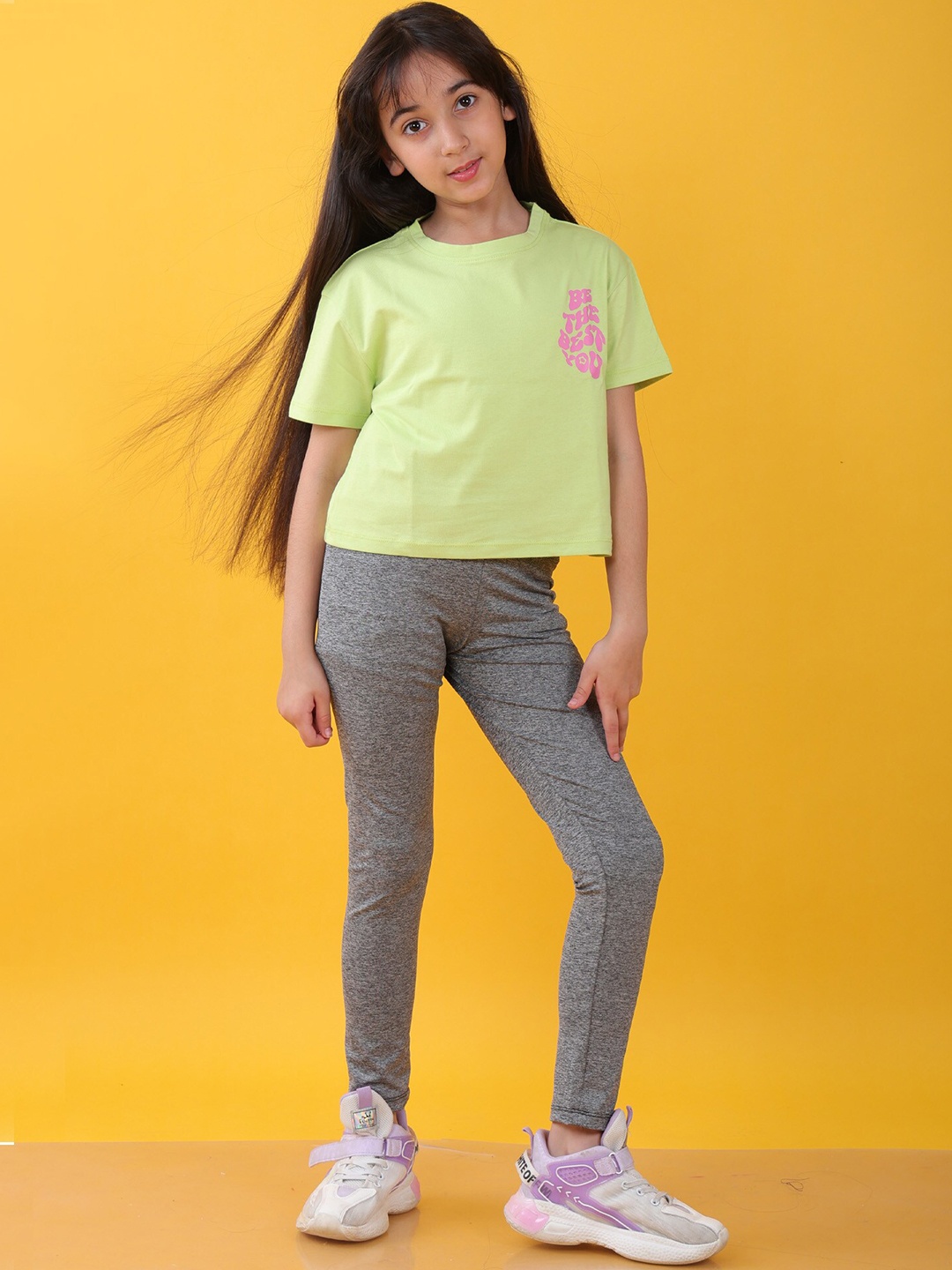 

Anthrilo Girls Printed T-shirt & Leggings Clothing Set, Green