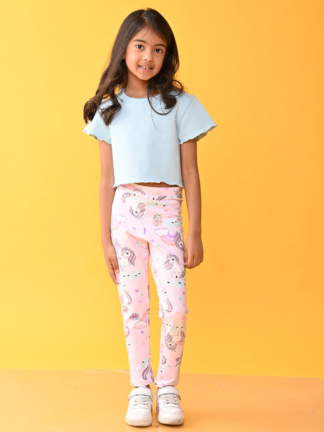 

Anthrilo Girls Pure Cotton Crop Top With Leggings, Blue