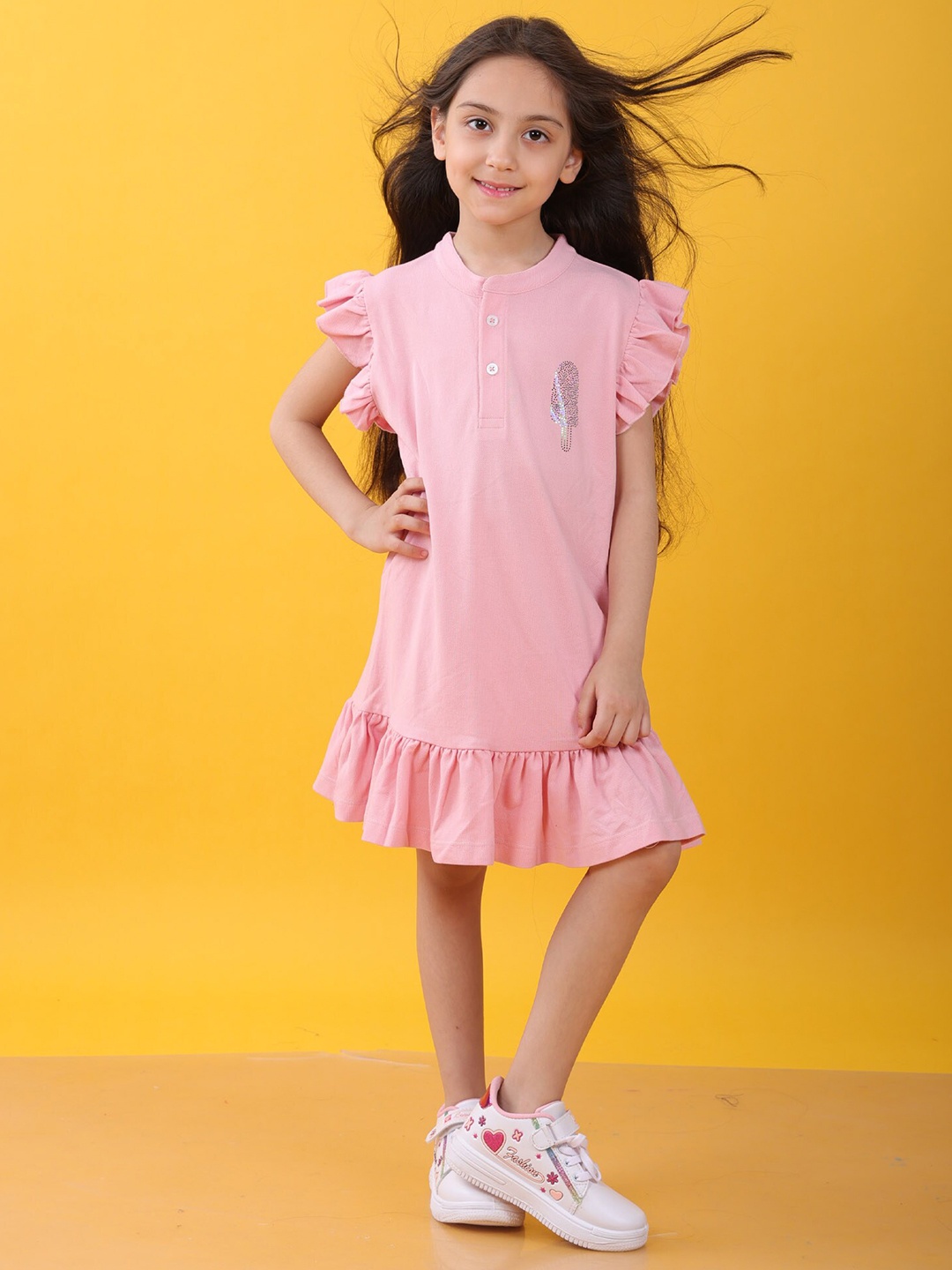 

Anthrilo Girls Flutter Sleeves Drop-Waist Dress, Pink