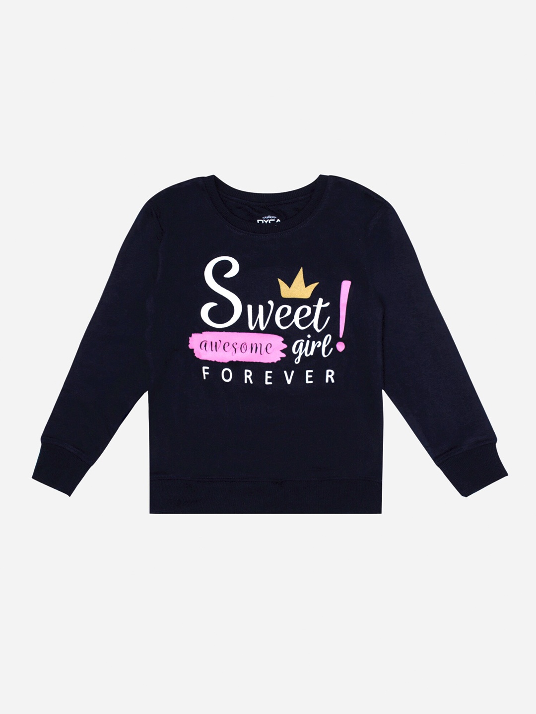 

DYCA Girls Typography Printed Cotton Pullover Sweatshirt, Navy blue